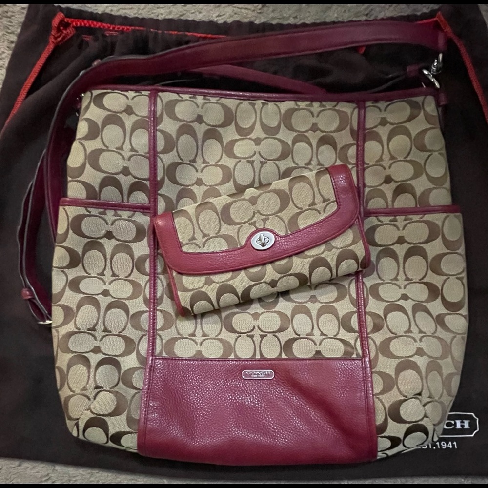 😍Auth GORGEOUS Coach Park Signature Hobo Shoulder Crossbody w/Wallet🤩